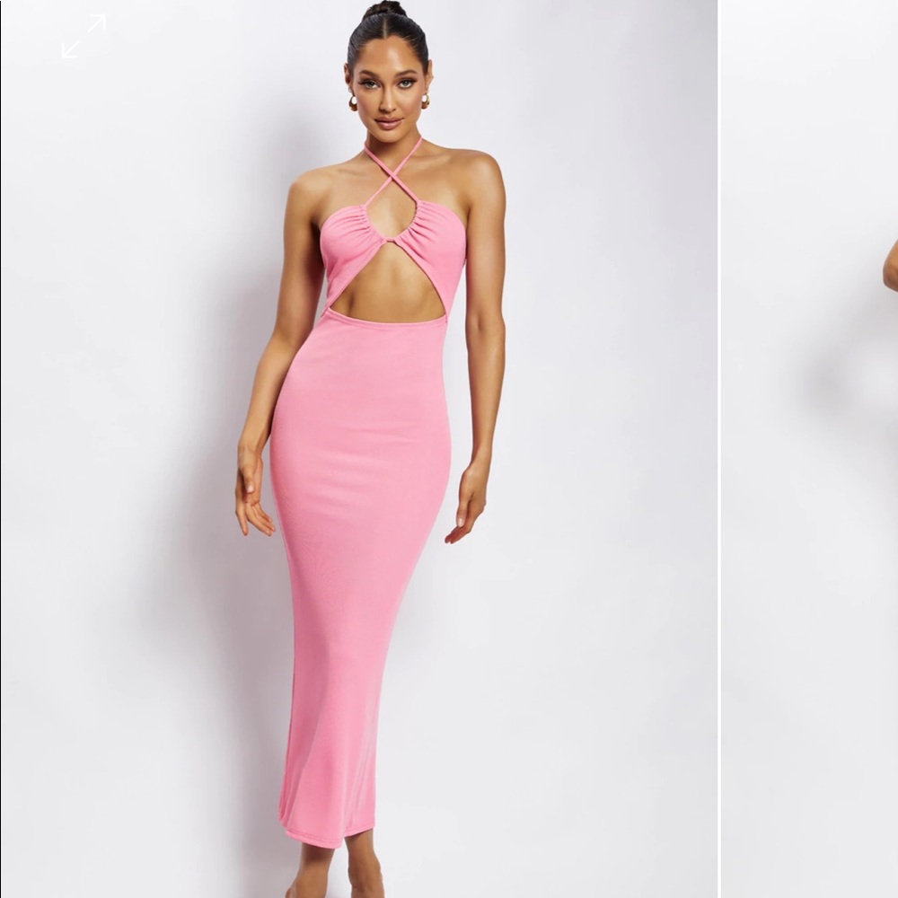 Meshki Ribbed Drawstring Midi Dress - Candy Pink